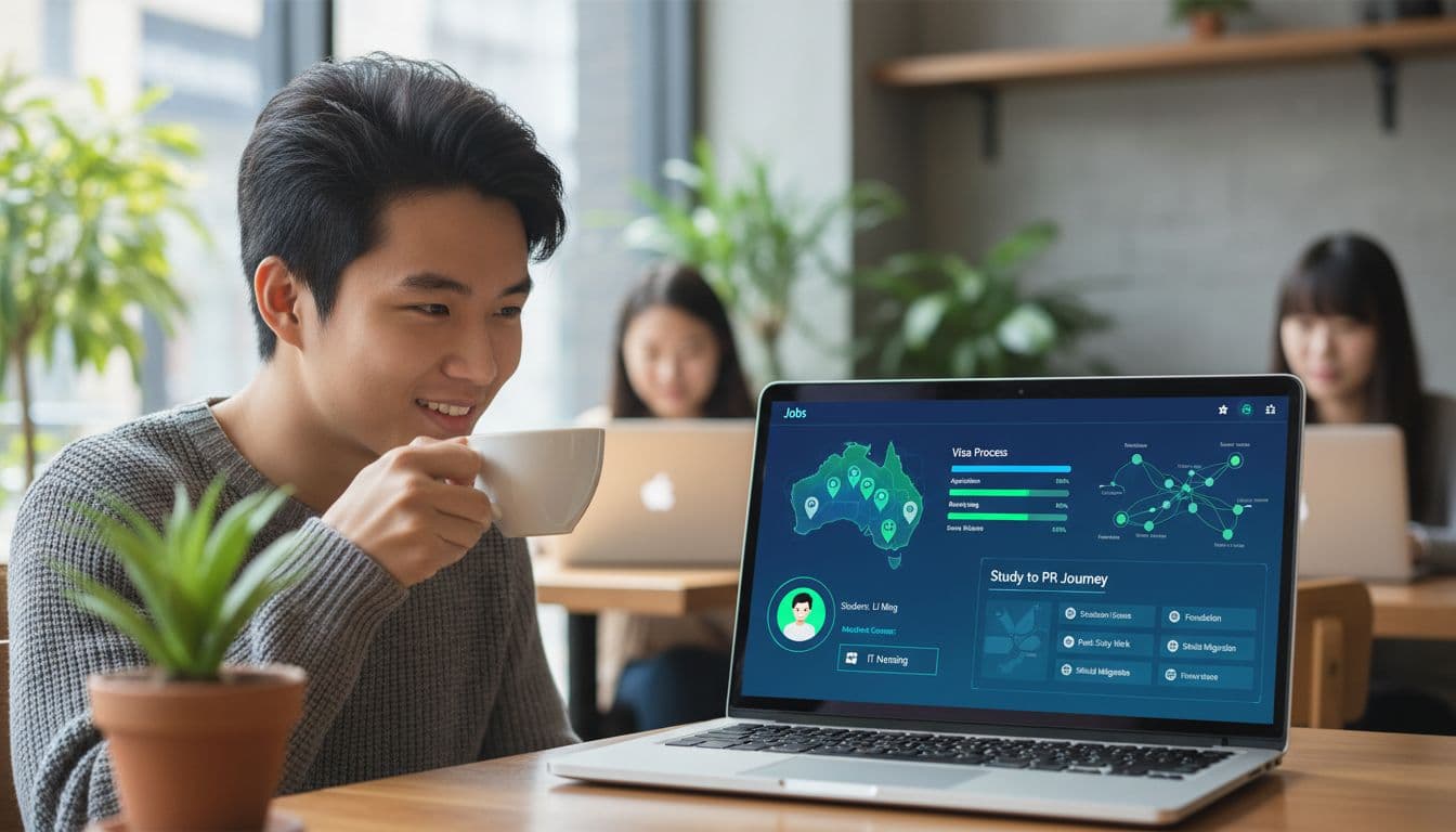 Student using AI platform to plan study and career in Australia