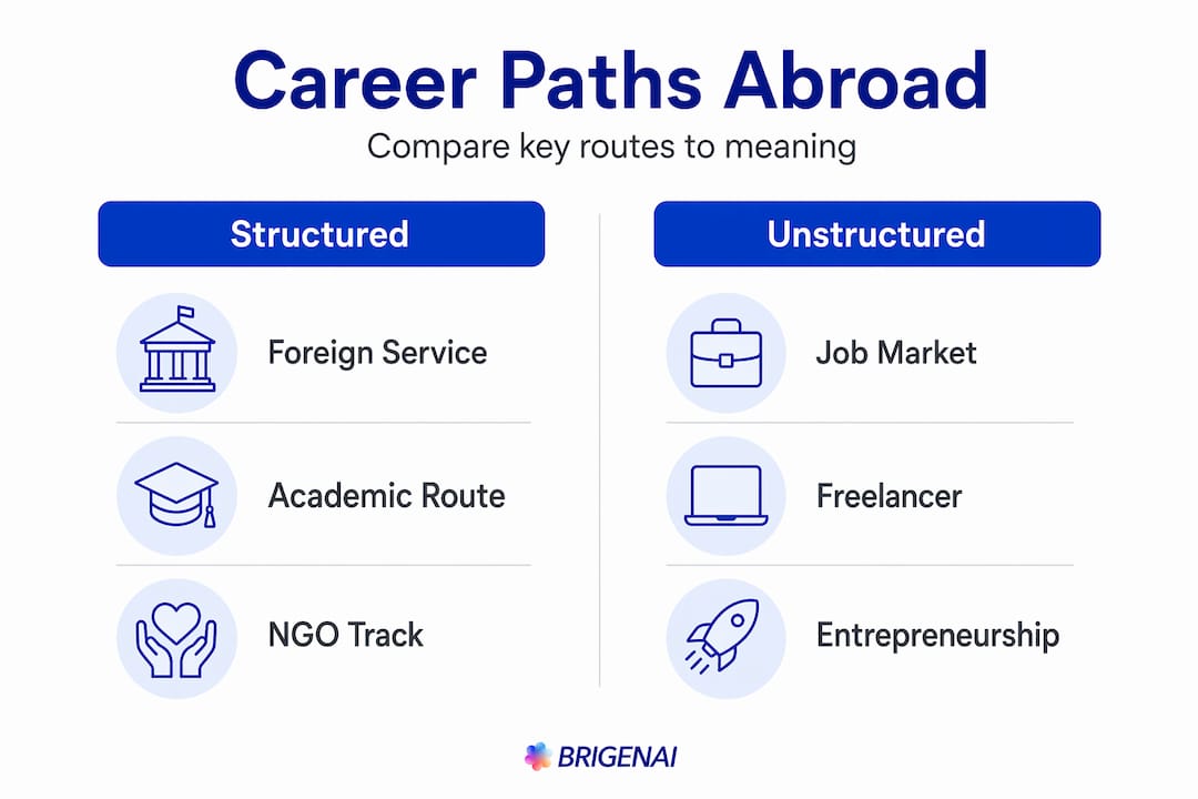 Infographic comparing structured and unstructured global career pathways