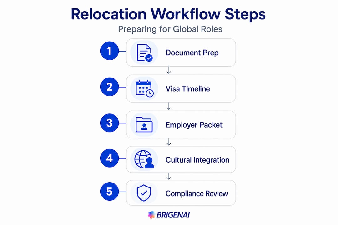 Vertical infographic showing key workflow steps