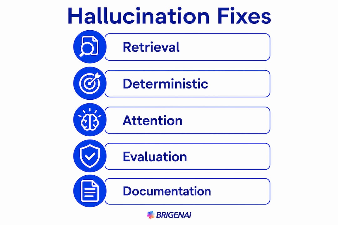 Infographic outlining AI hallucination mitigation steps