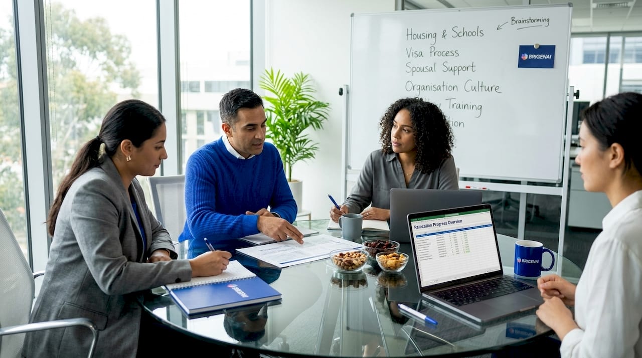 HR meeting discussing employee relocation process