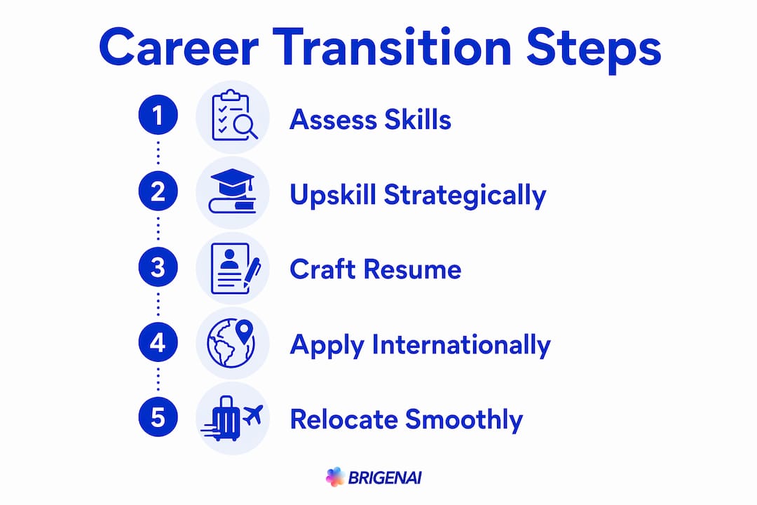 Infographic outlining five career transition steps