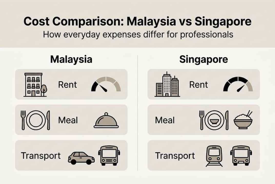 Infographic comparing Malaysia and Singapore costs