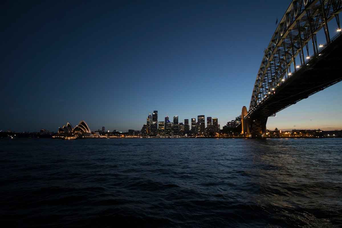 Sydney Opera House and Harbour Bridge skyline at night