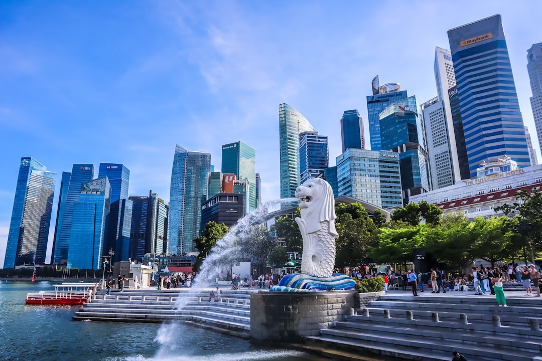 Singapore skyline with the Merlion statue