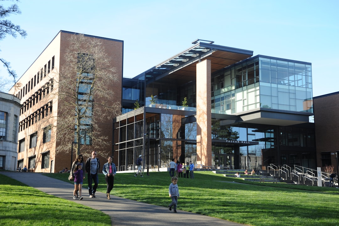 University campus with students walking