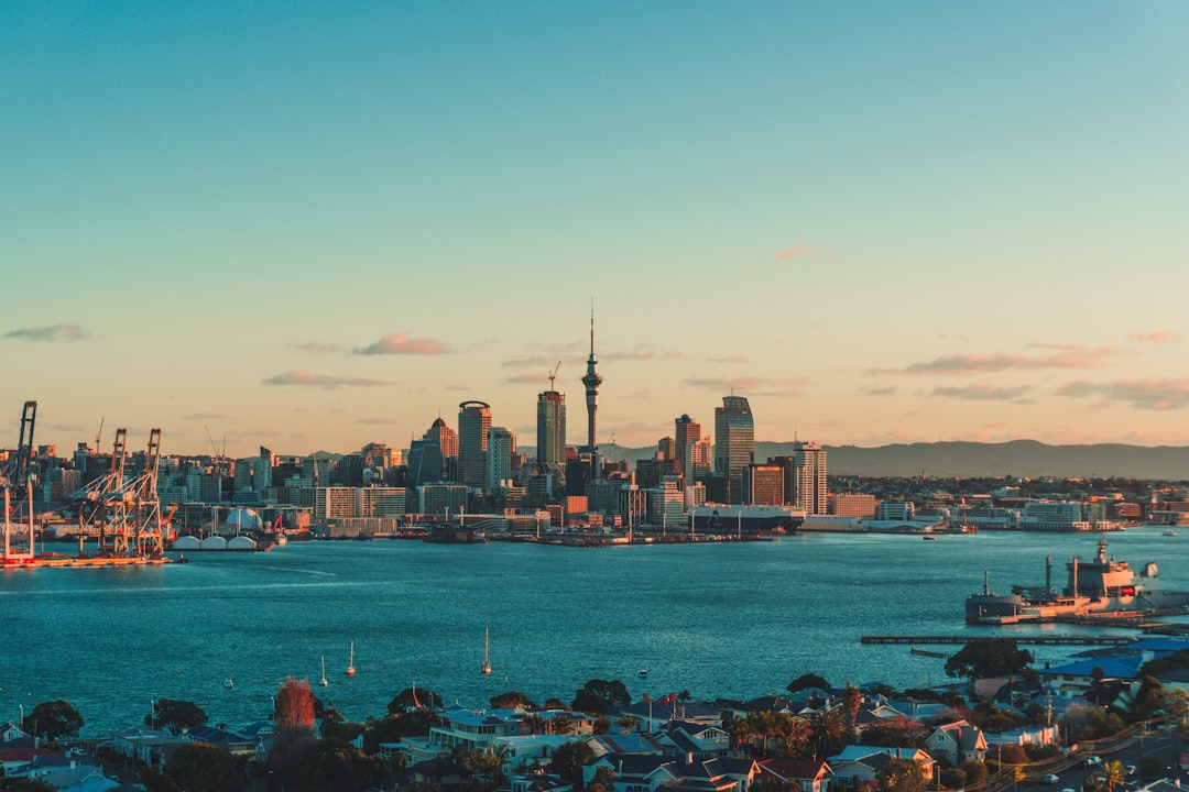 Auckland skyline and harbor in New Zealand