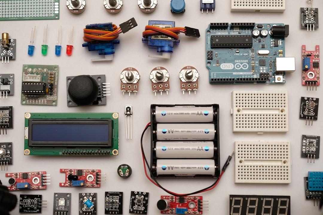 Flat lay photography of an electrical circuit board