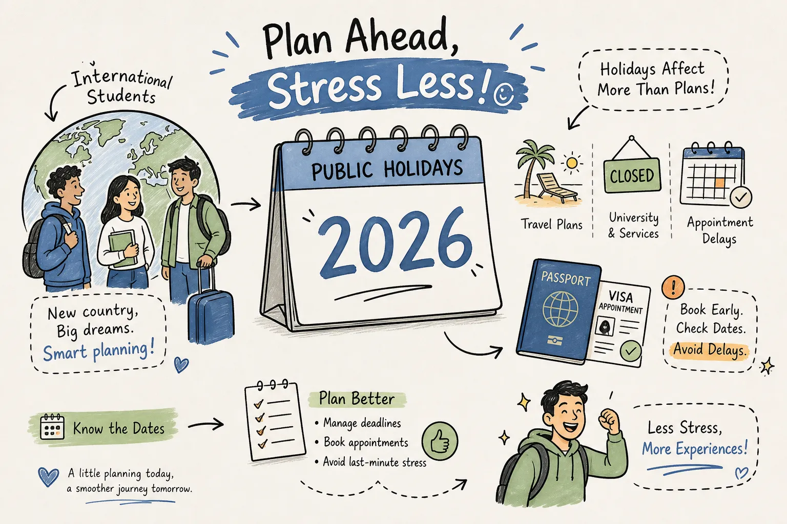 Public holidays 2026 and what they mean for international students, expats and visa appointments