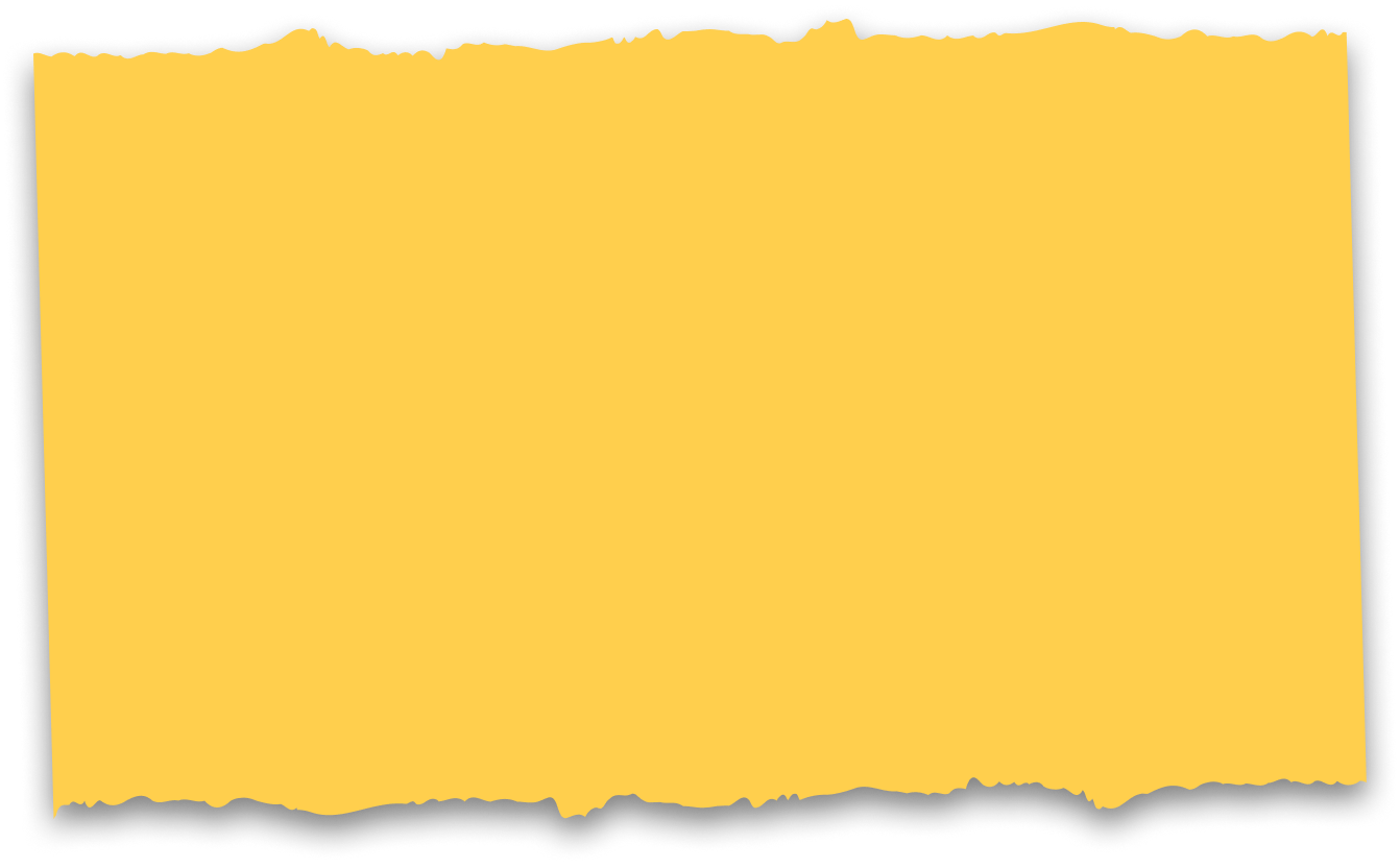 Ripped piece of yellow paper with uneven edges on a transparent background.