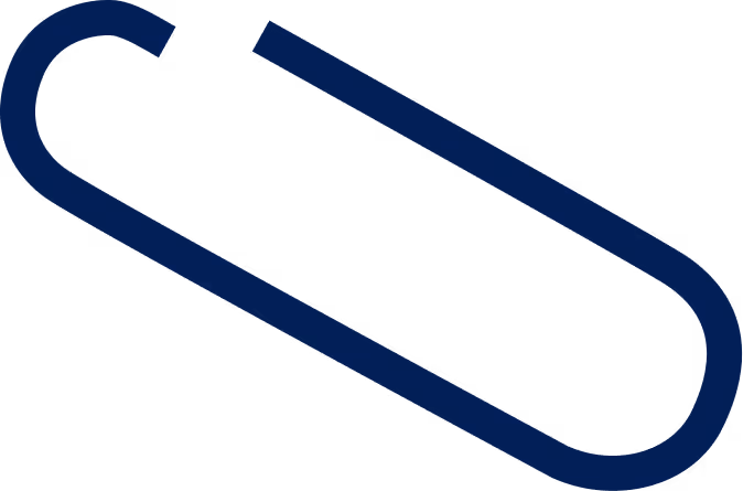 Minimalist dark blue paperclip icon on transparent background.