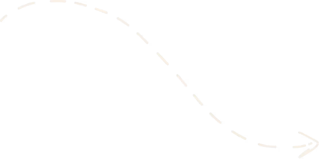 White dashed arrow curving smoothly to the right on a transparent background.