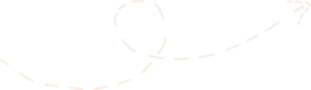 White dashed arrow curving in a loop and pointing diagonally up and right on a transparent background.