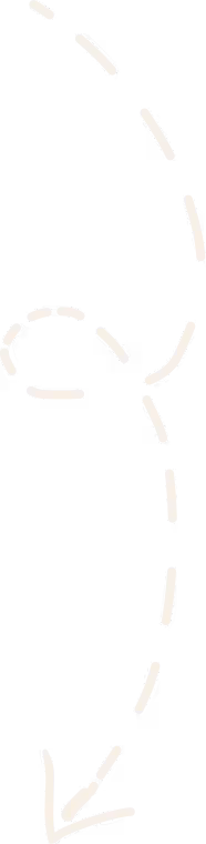 Curved dashed arrow pointing downward and looping in light beige color on transparent background.