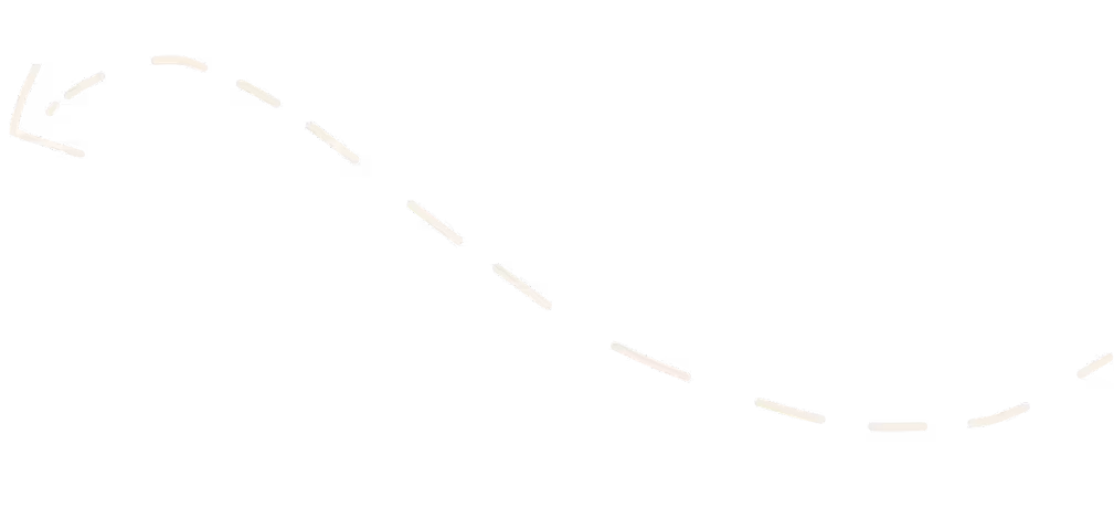Curved dashed arrow pointing left and downward on a transparent background.