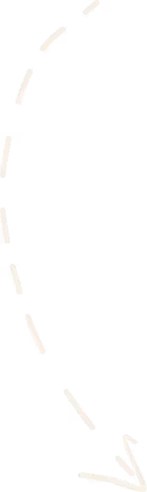 Curved dashed white arrow pointing down and right on transparent background.
