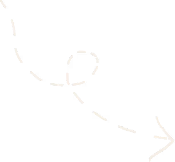 Curved dashed arrow looping once pointing right with a beige color on transparent background.