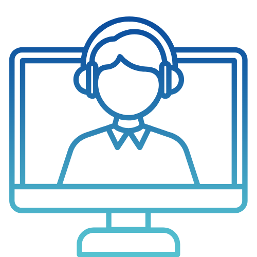 A person wearing headphones is engaged with a computer screen, indicating participation in a virtual or in-person session.