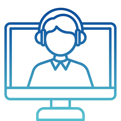 A person wearing headphones is engaged with a computer screen, indicating participation in a virtual or in-person session.