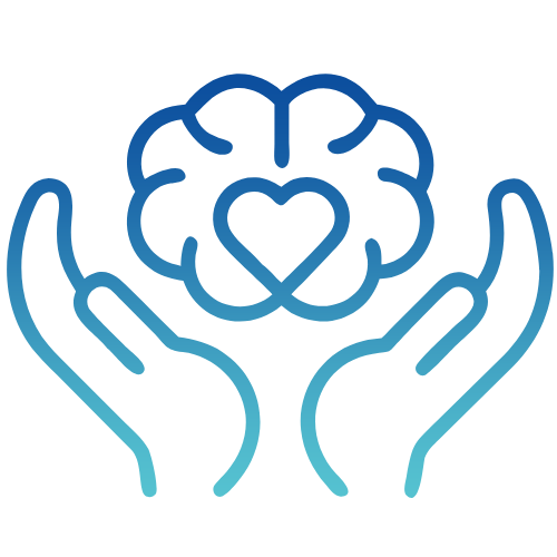 Blue and black logo featuring two hands holding a brain and heart, representing Integrated Mental Health.