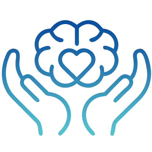 Blue and black logo featuring two hands holding a brain and heart, representing Integrated Mental Health.