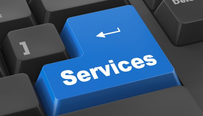 Computer keyboard displaying services for psychiatric and primary care clinic available at this location.