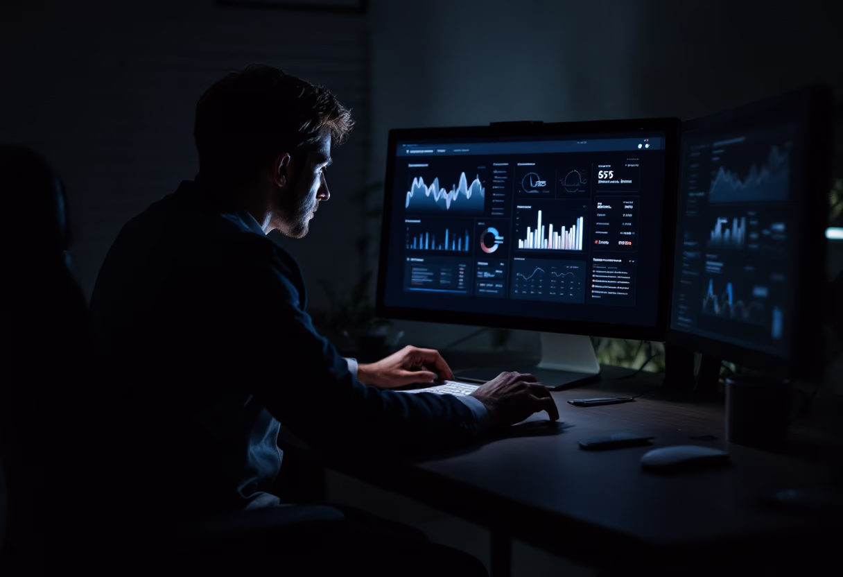 image of business professional reviewing analytics (for a hr tech)