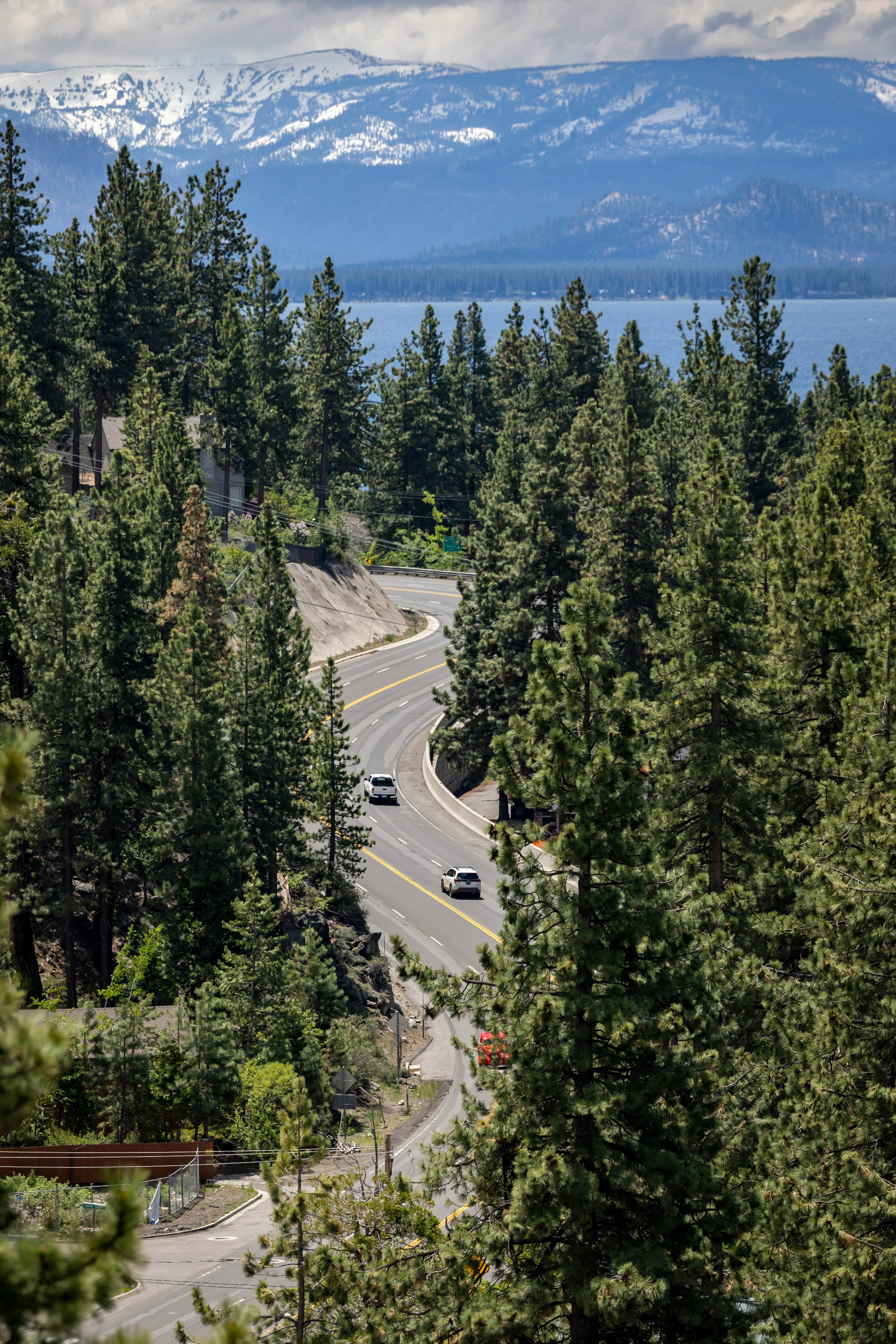 A scenic view of a road surrounded by trees.