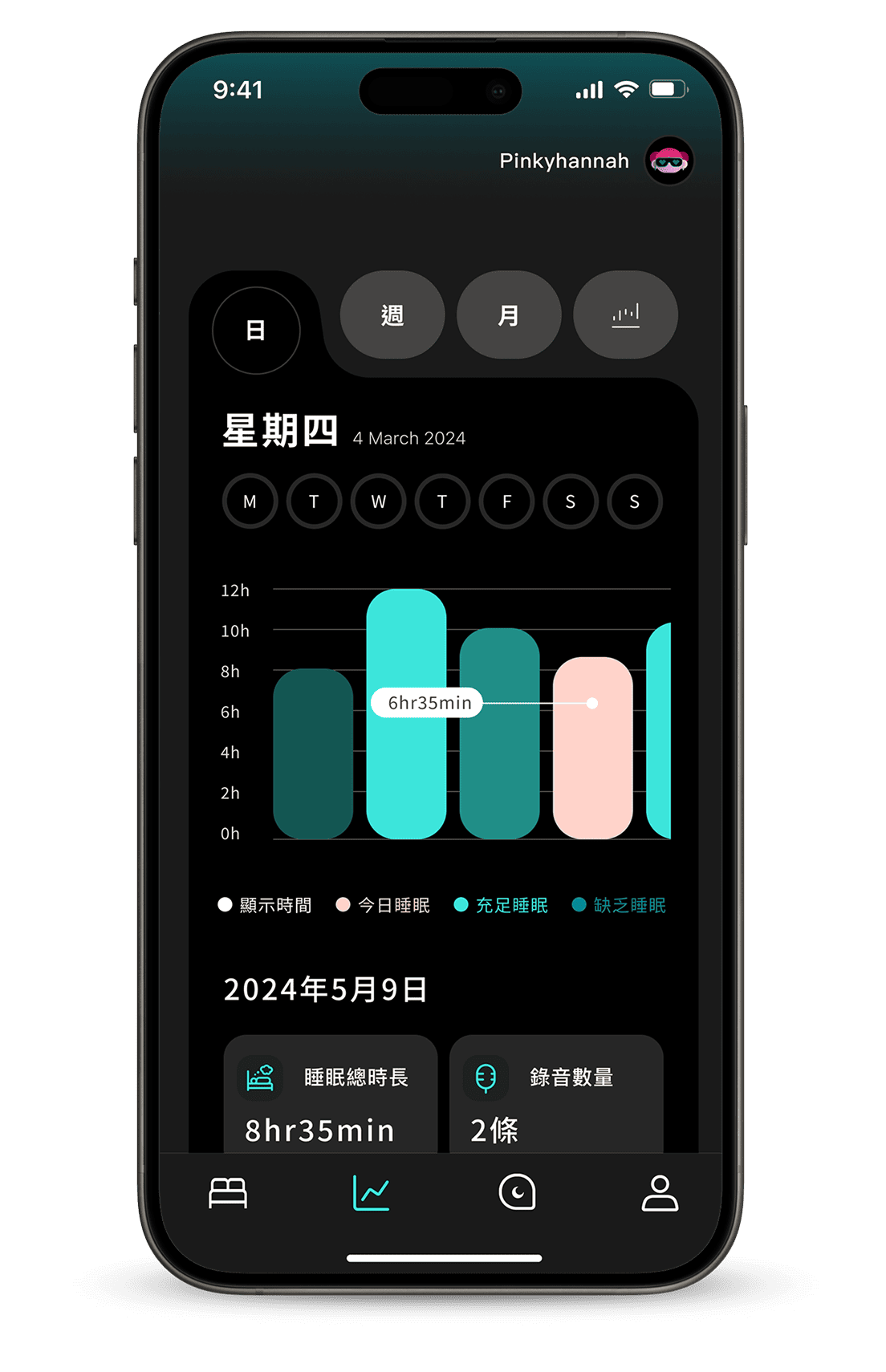 睡眠紀錄介面