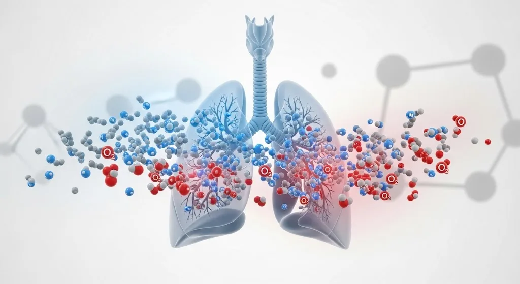 A diagram illustrating the role of oxygen in the human body. It shows oxygen molecules entering the lungs, being absorbed into the bloodstream, and then being transported by red blood cells to various cells and organs throughout the body, where it is used 