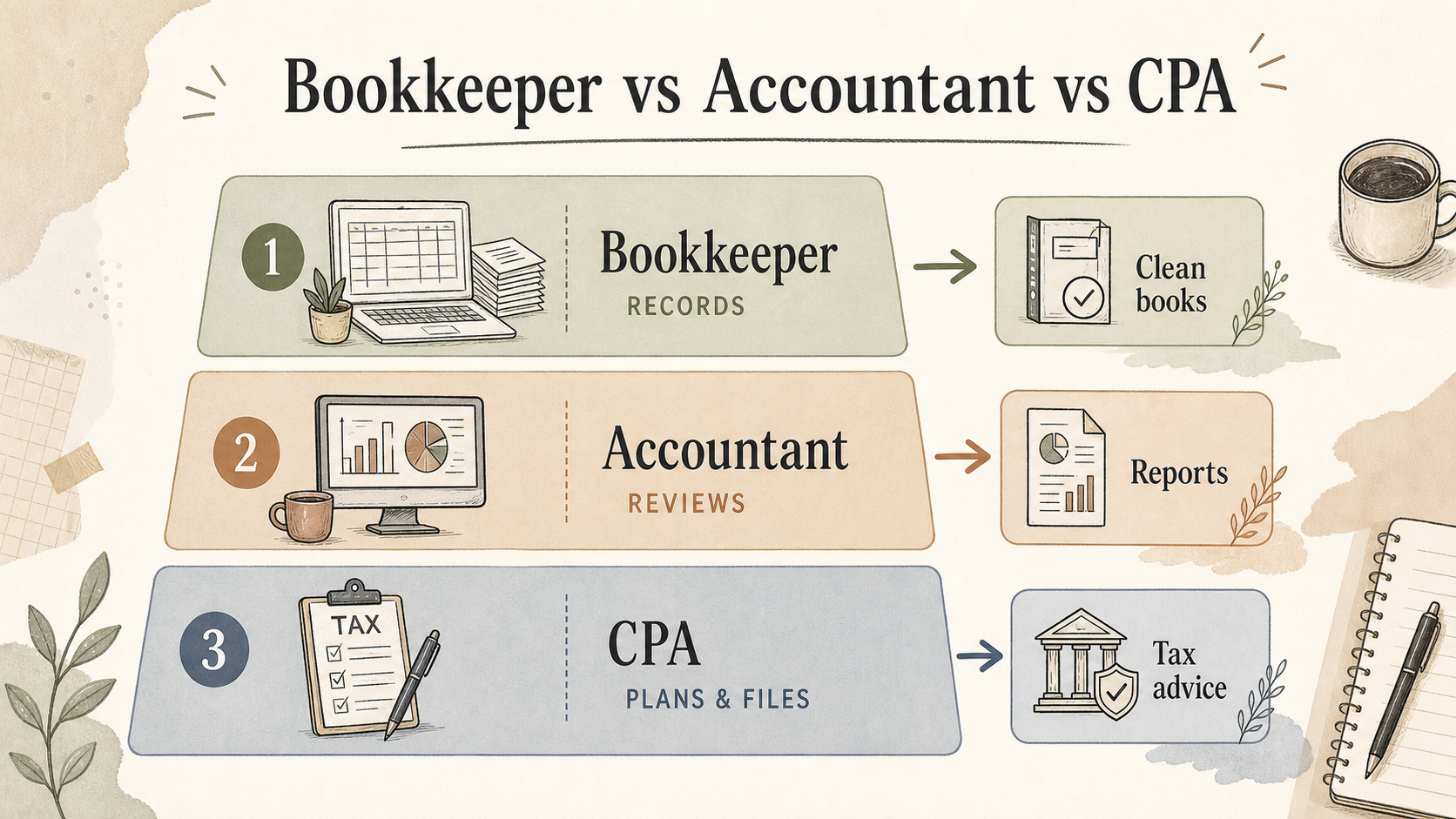 Bookkeeper vs Accountant vs CPA