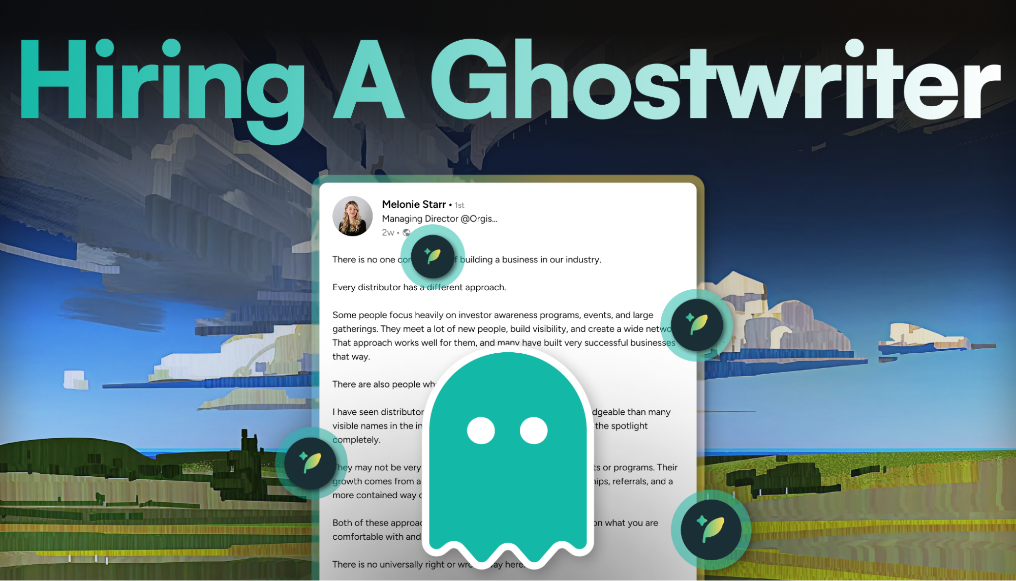 Featured illustration for the guide on how to find and hire a ghostwriter in 2026