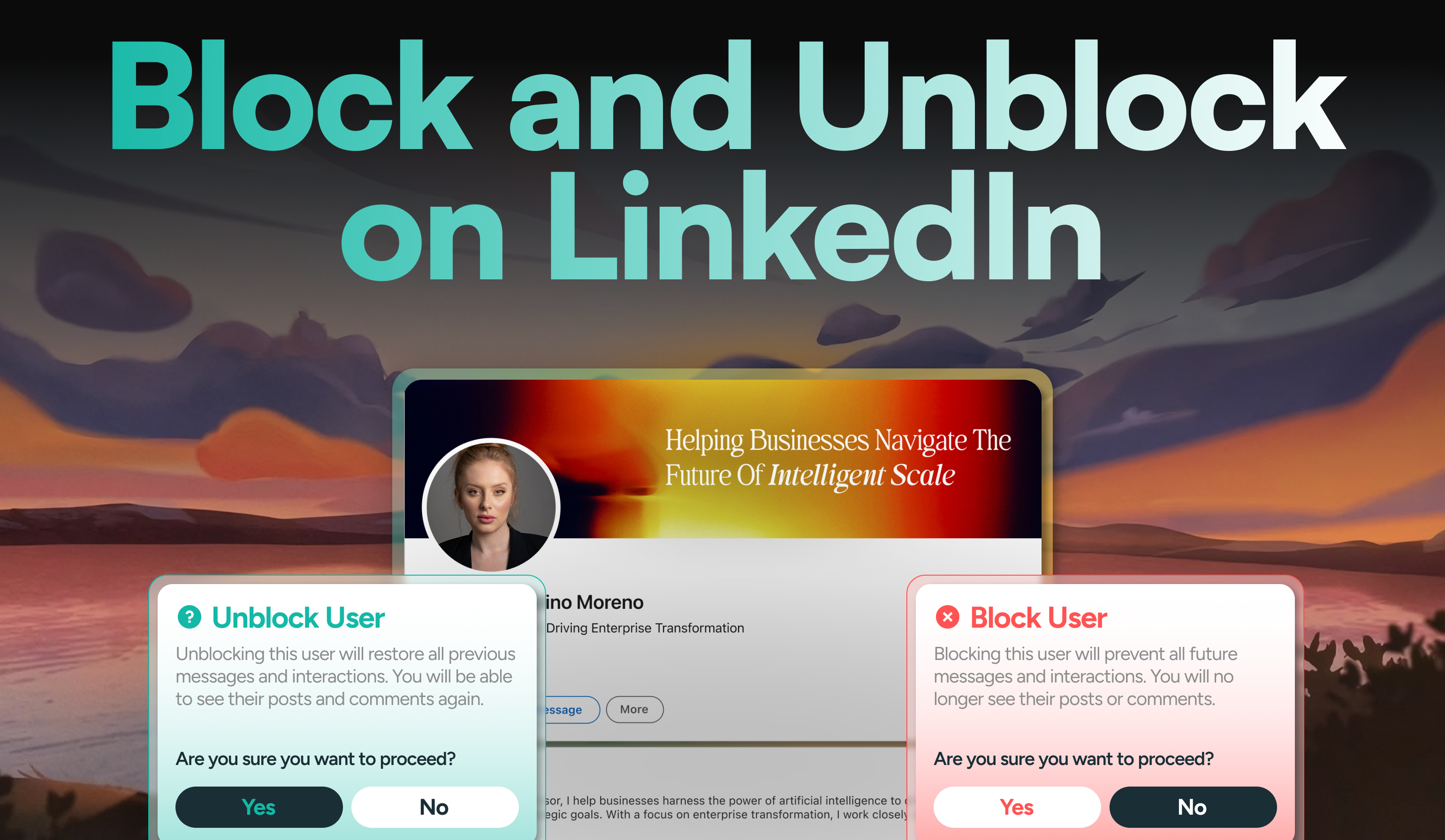 Step-by-step guide illustration for blocking and unblocking on LinkedIn