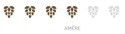 Échelle d'amertume illustrée par des cônes de houblon de différentes couleurs, allant du plus foncé au plus clair, indiquant des niveaux d'amertume variés et ici le niveau est de 4/6