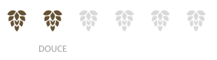 Échelle de douceur illustrée par des cônes de houblon de différentes couleurs, allant du plus foncé au plus clair, indiquant des niveaux de douceur variés.