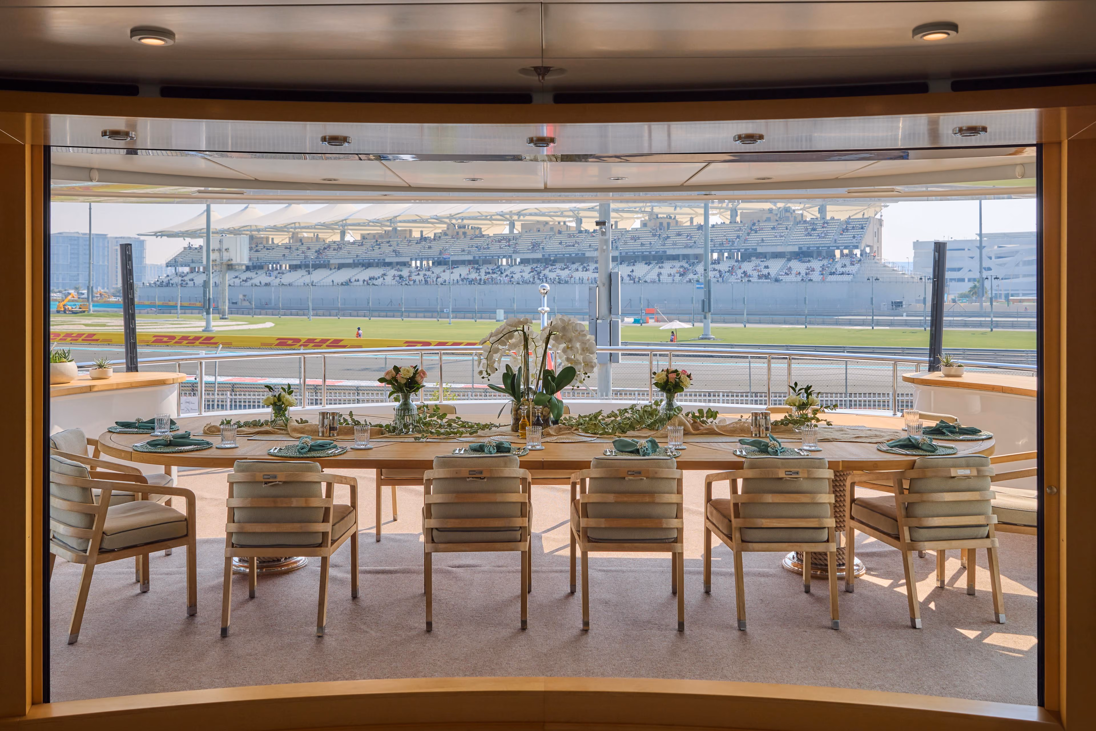 F1 hospitality dining area overlooking the race track