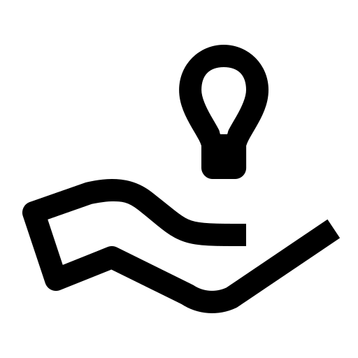 An icon depicting a lightbulb above an open hand, symbolising an idea or offering help.