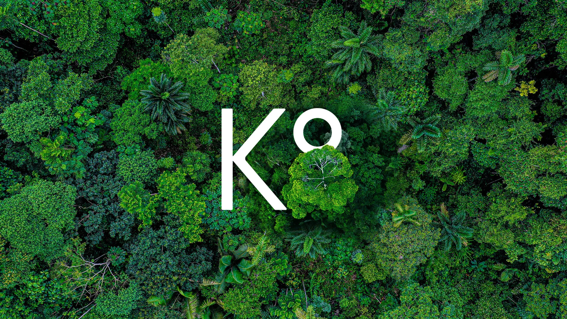 K8 logo on a birdview green forest with a round tree covering half of the 8