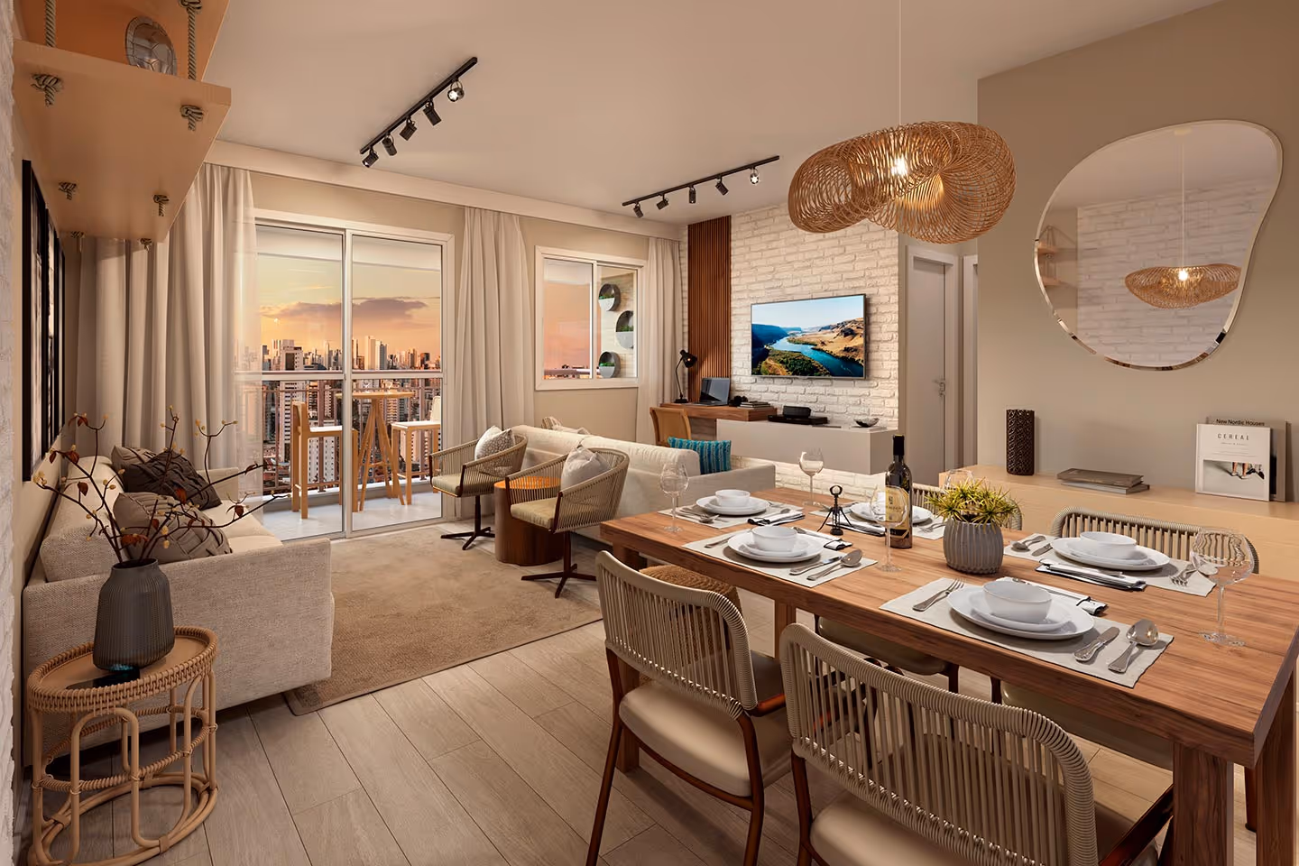 Living ampliado do apartamento de 69m²