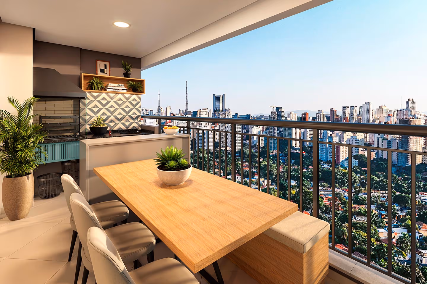 Varanda com churrasqueira do apto de 74m²