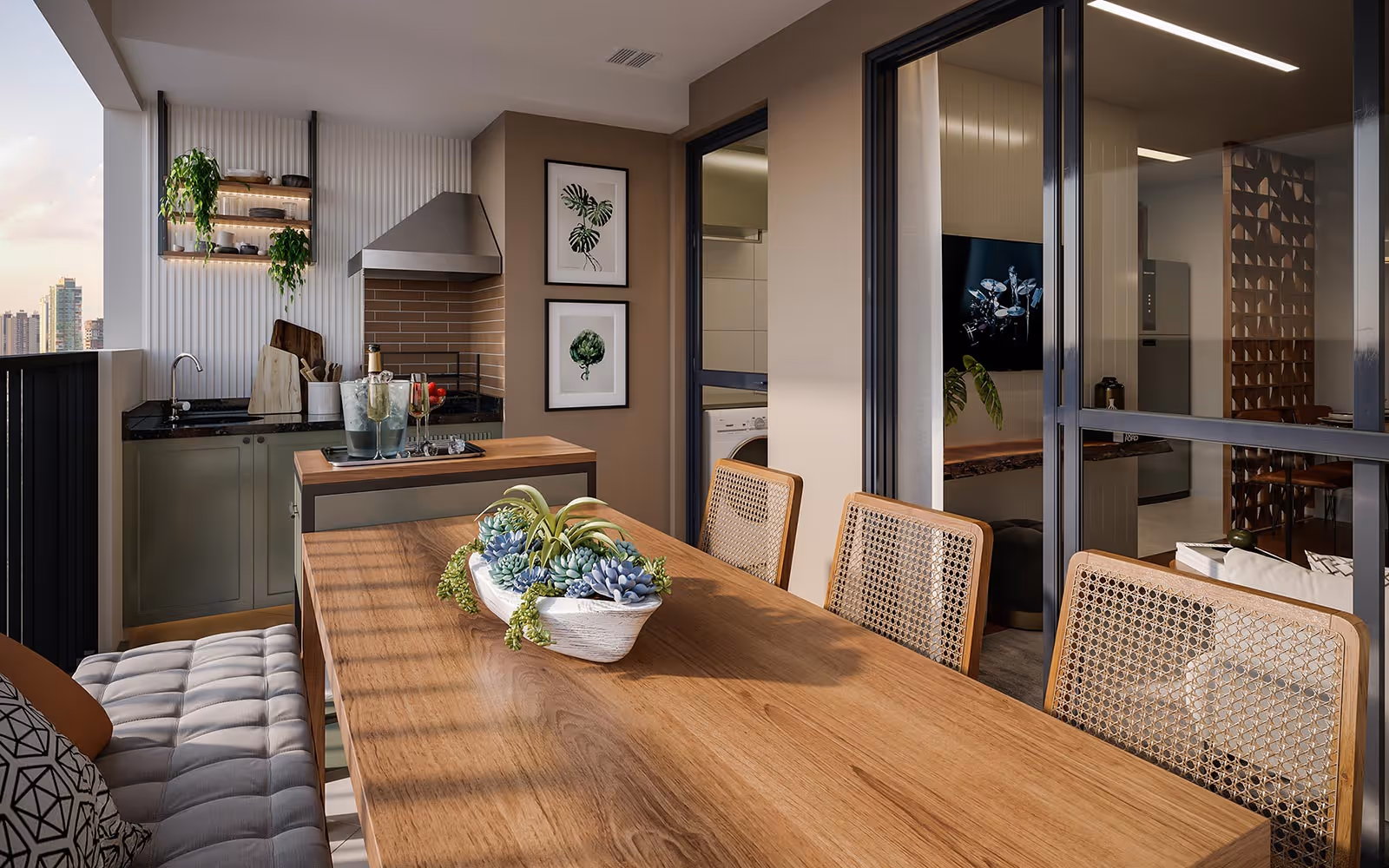 Varanda com churrasqueira do apto de 60m²