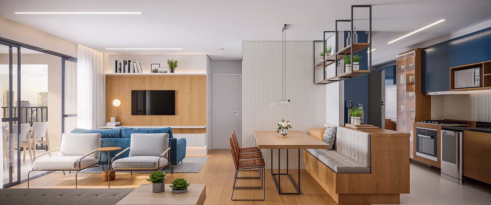 Living ampliado do apto de 83m²