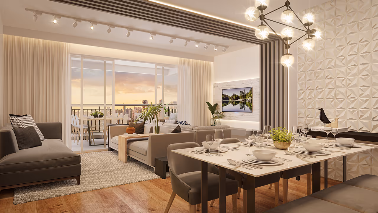 Living ampliado do apartamento de 91m²