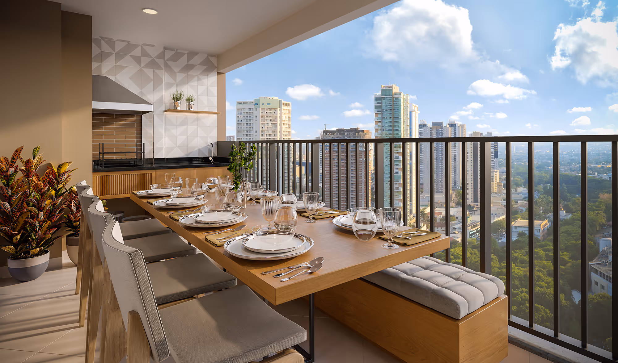 Varanda com churrasqueira do apto de 83m²