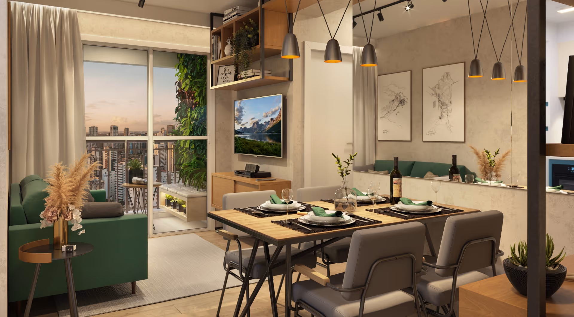 Living do apartamento de 47m²