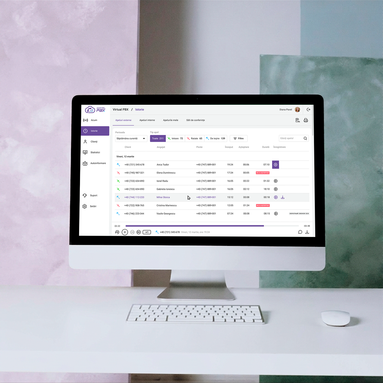 Istoricul apelurilor CapitalPBX integrat cu CRM