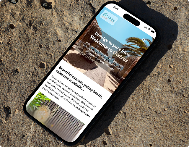 A woman holding oistros' beach bar menu