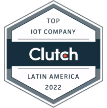 Clutch award badge recognizing Kaizen Softworks as a Top IoT Company in Latin America for 2022.

