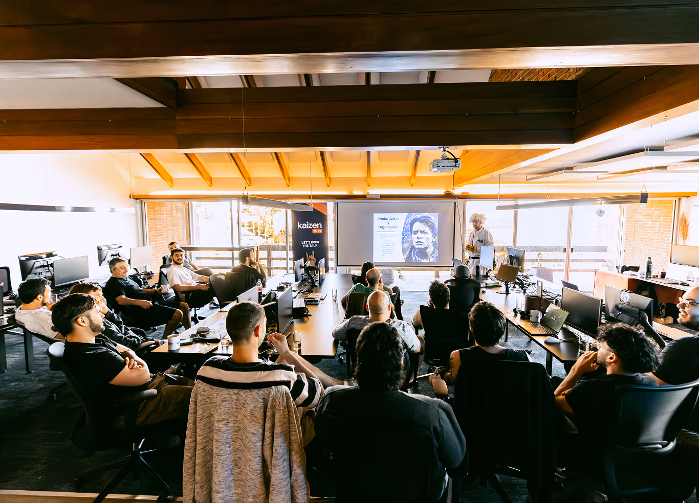 Our entire development team engaged in a knowledge-sharing session, highlighting our commitment to continuous learning and professional growth.