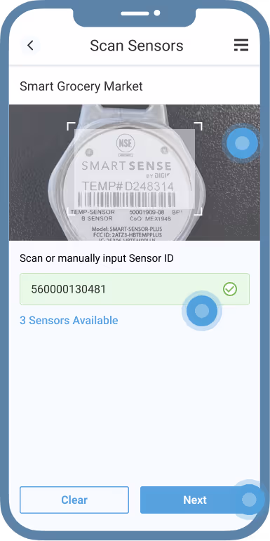 A screenshot of the SmartSense mobile app's 'Site Details' screen, displaying real-time data from installed humidity and temperature sensors at a specific site.
